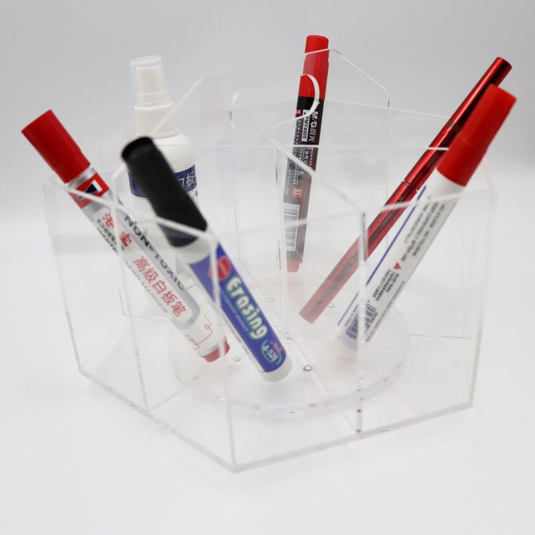 Custom 360-Degree Rotating Acrylic Desk Organizer Pen Holder for Office Supplies Clear Office Desktop Organize