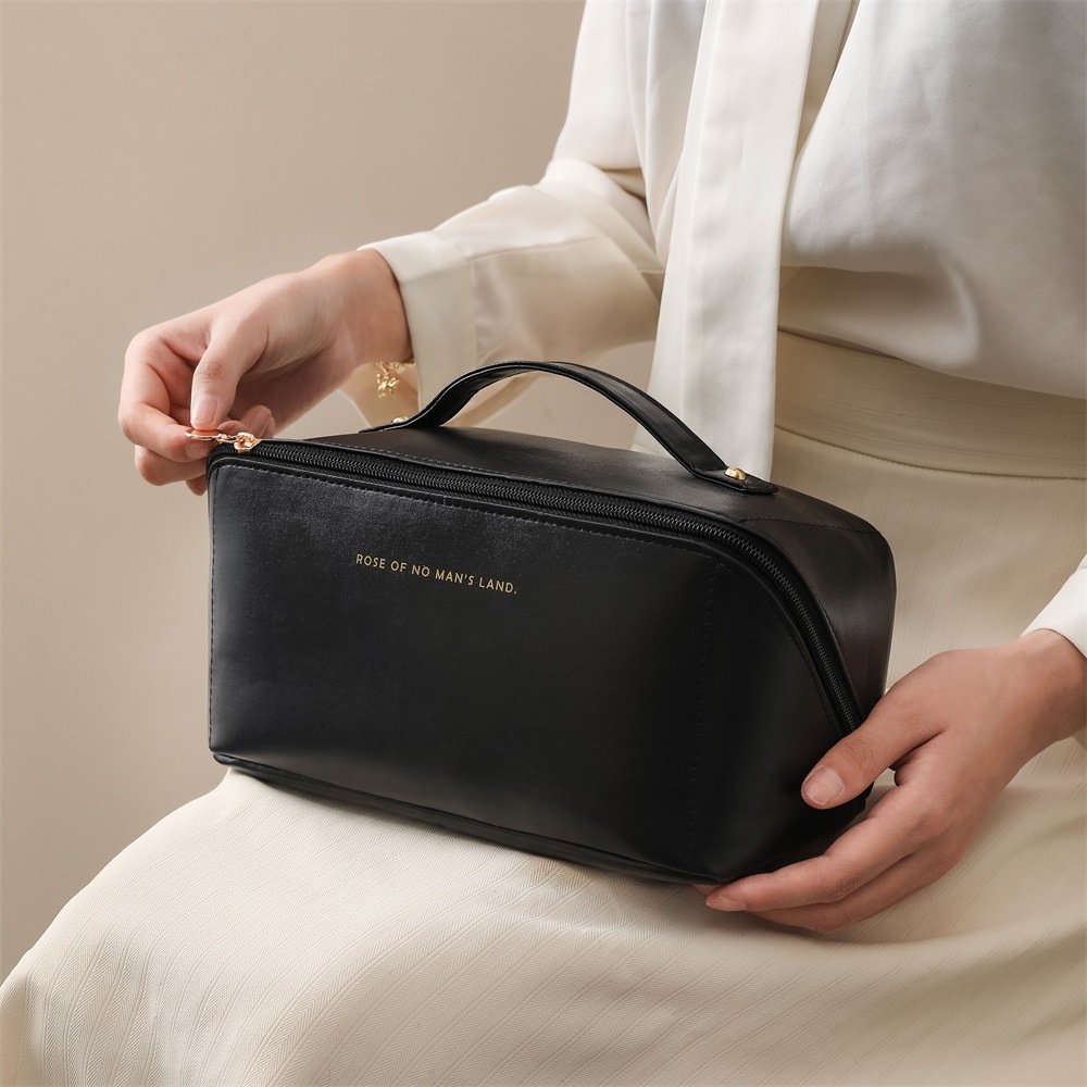 Portable PU Cosmetic Bag Travel Makeup Storage Beige Organ Pillow Bag Big Capacity Waterproof Toiletry Bag