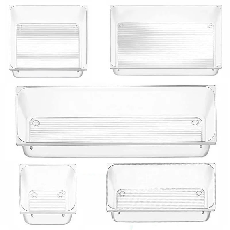 Clear Plastic Drawer Organizer Trays for Makeup Office Desk Bathroom Bedroom Kitchen Drawer Organizer Set