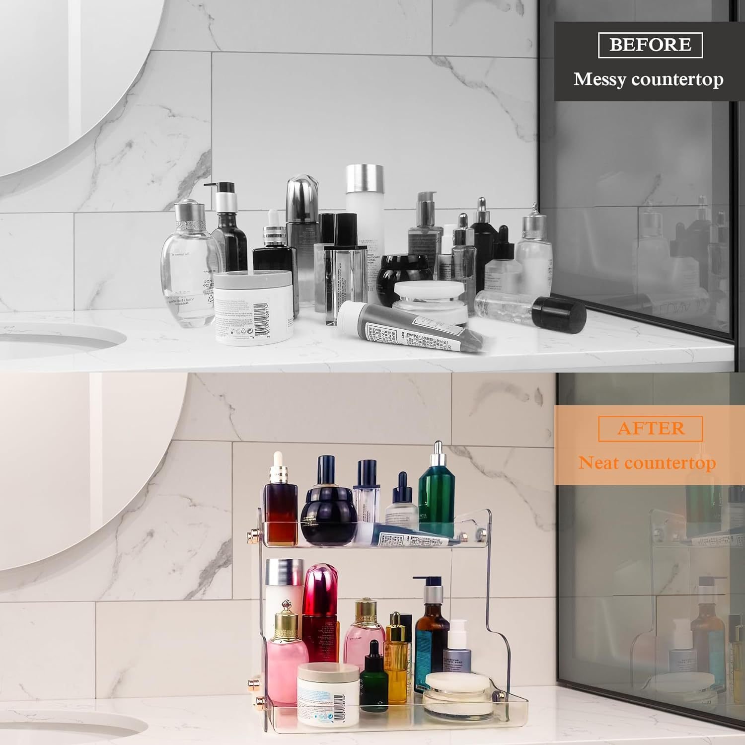 2-Tier Acrylic Bathroom Countertop Storage Shelves Multi-Functional Household Storage for Countertop Decorative Use
