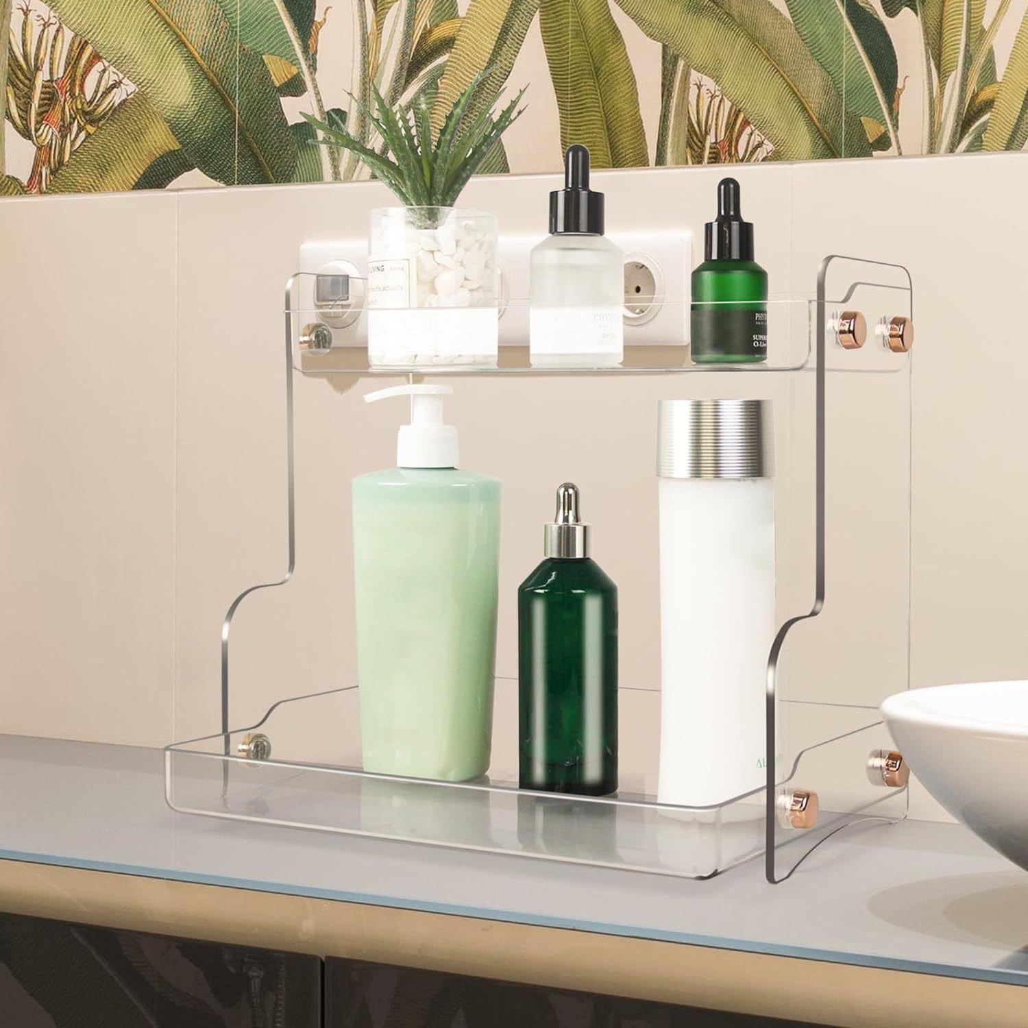 2-Tier Acrylic Bathroom Countertop Storage Shelves Multi-Functional Household Storage for Countertop Decorative Use