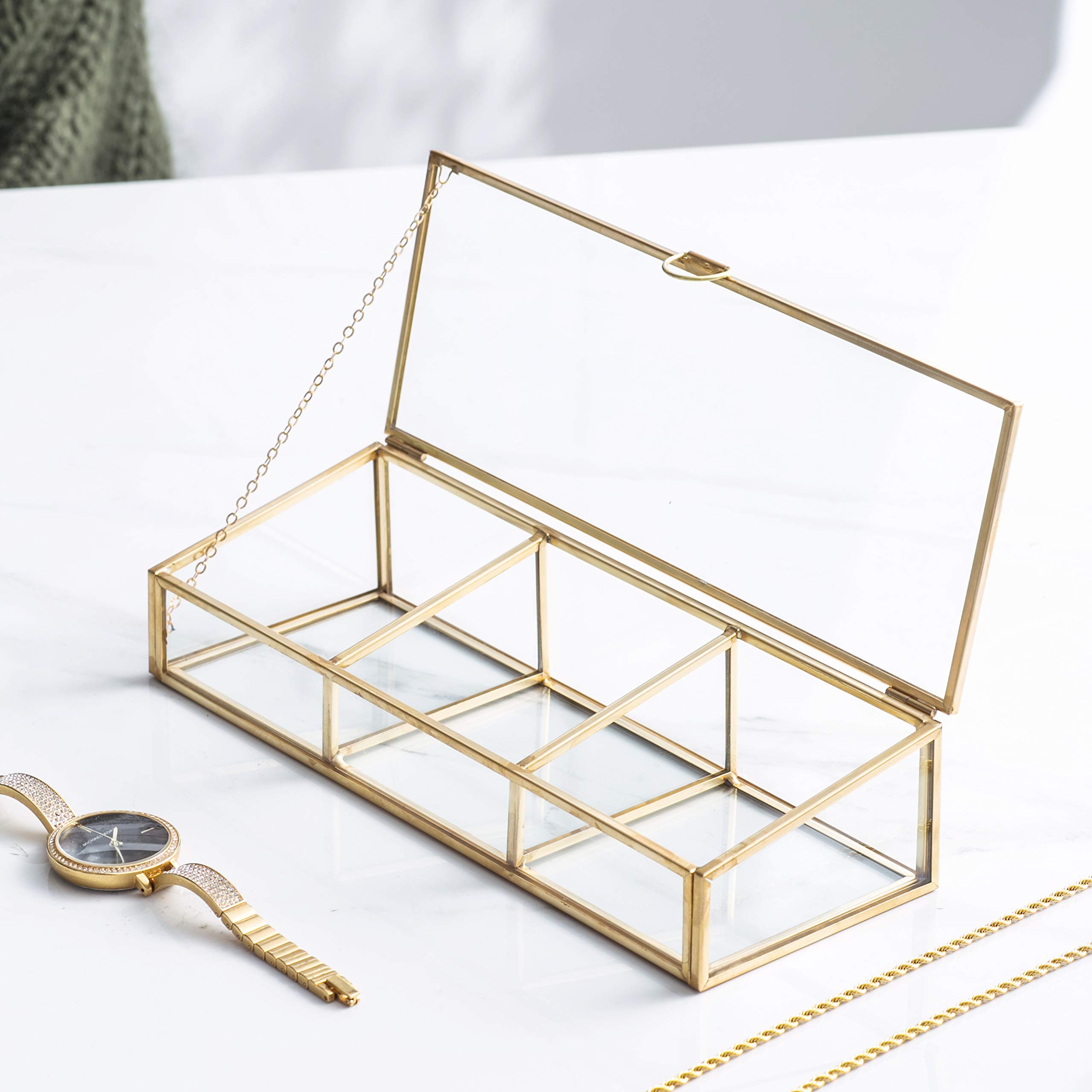Makeup Tools Storage Good Quality Customized Gold Plated Personalized Metal Box Wedding Decoration Glass Case For Return Gift