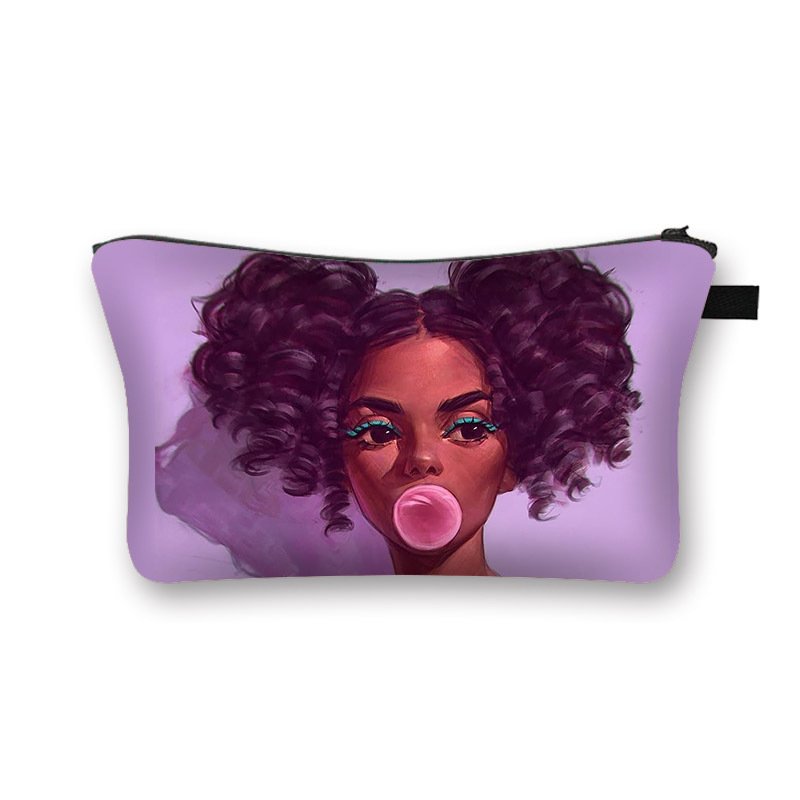Pouch coinpurse african american pu leather black women cosmetic makeup bags for girl