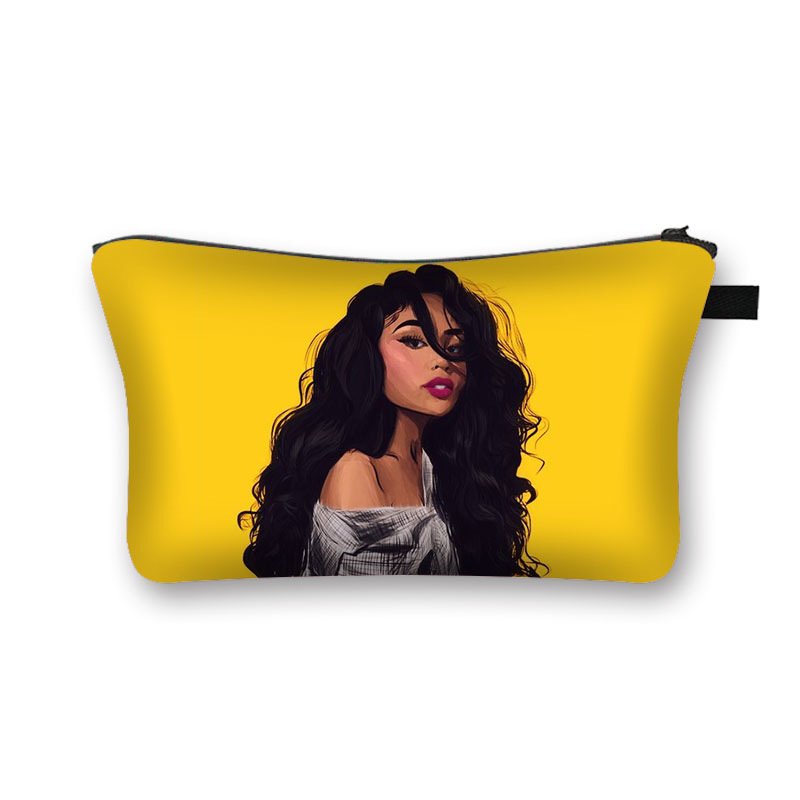 Pouch coinpurse african american pu leather black women cosmetic makeup bags for girl