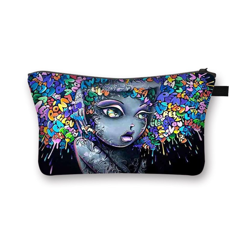 Pouch coinpurse african american pu leather black women cosmetic makeup bags for girl