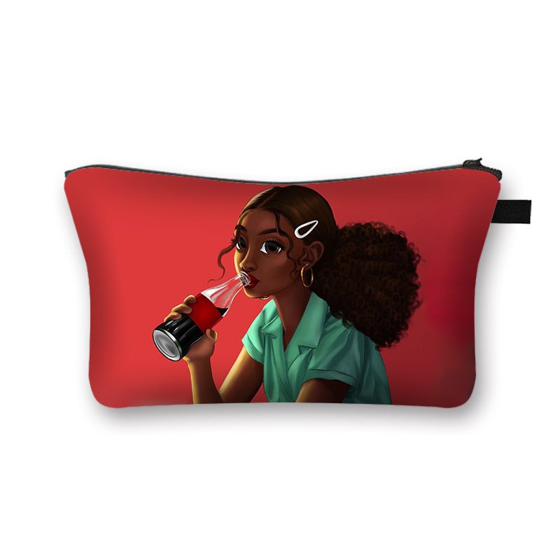 Pouch coinpurse african american pu leather black women cosmetic makeup bags for girl
