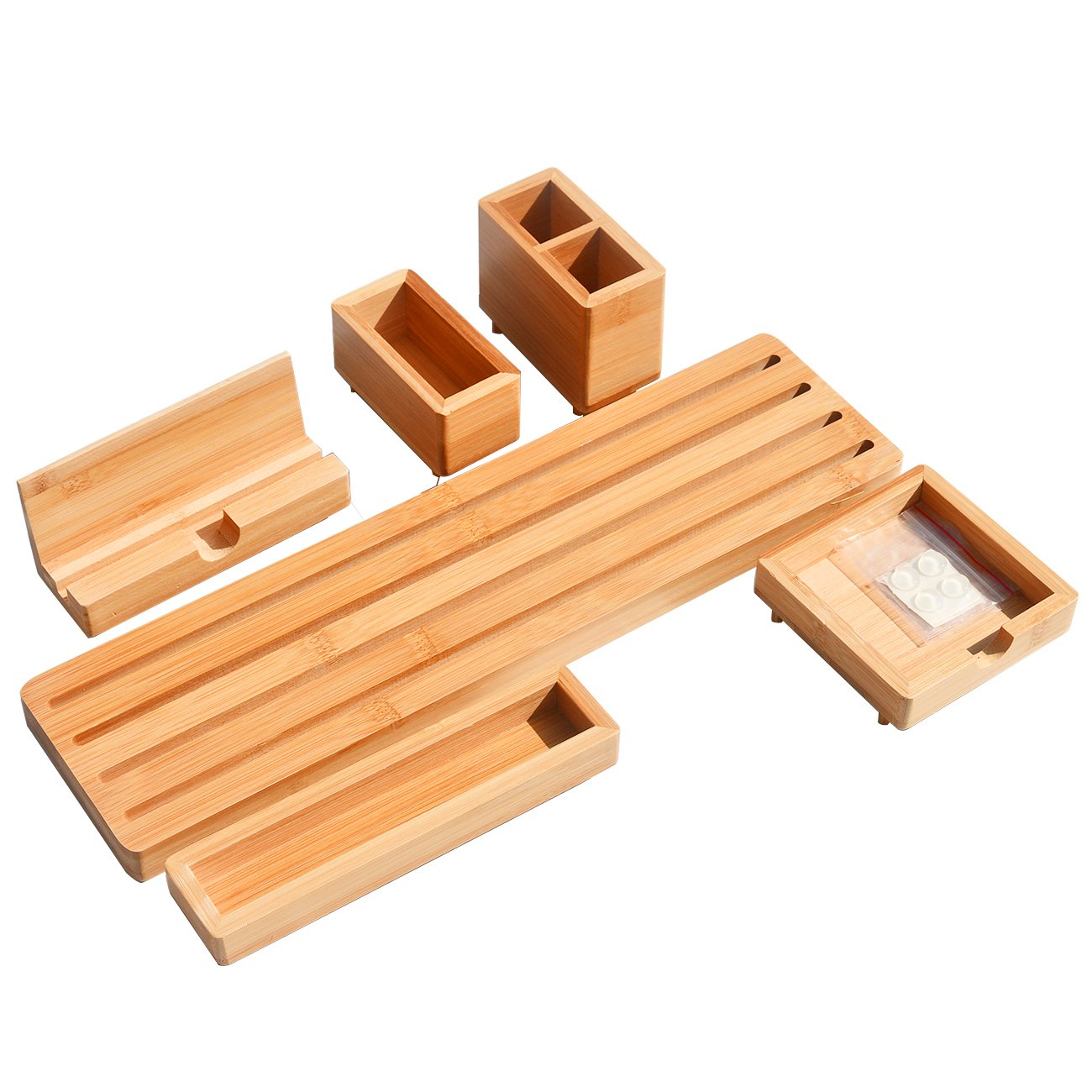 Bamboo Office Supplies Desk organizers and Accessories with Handle All-in-One Pencil Holder 9 Compartments Storage Caddy