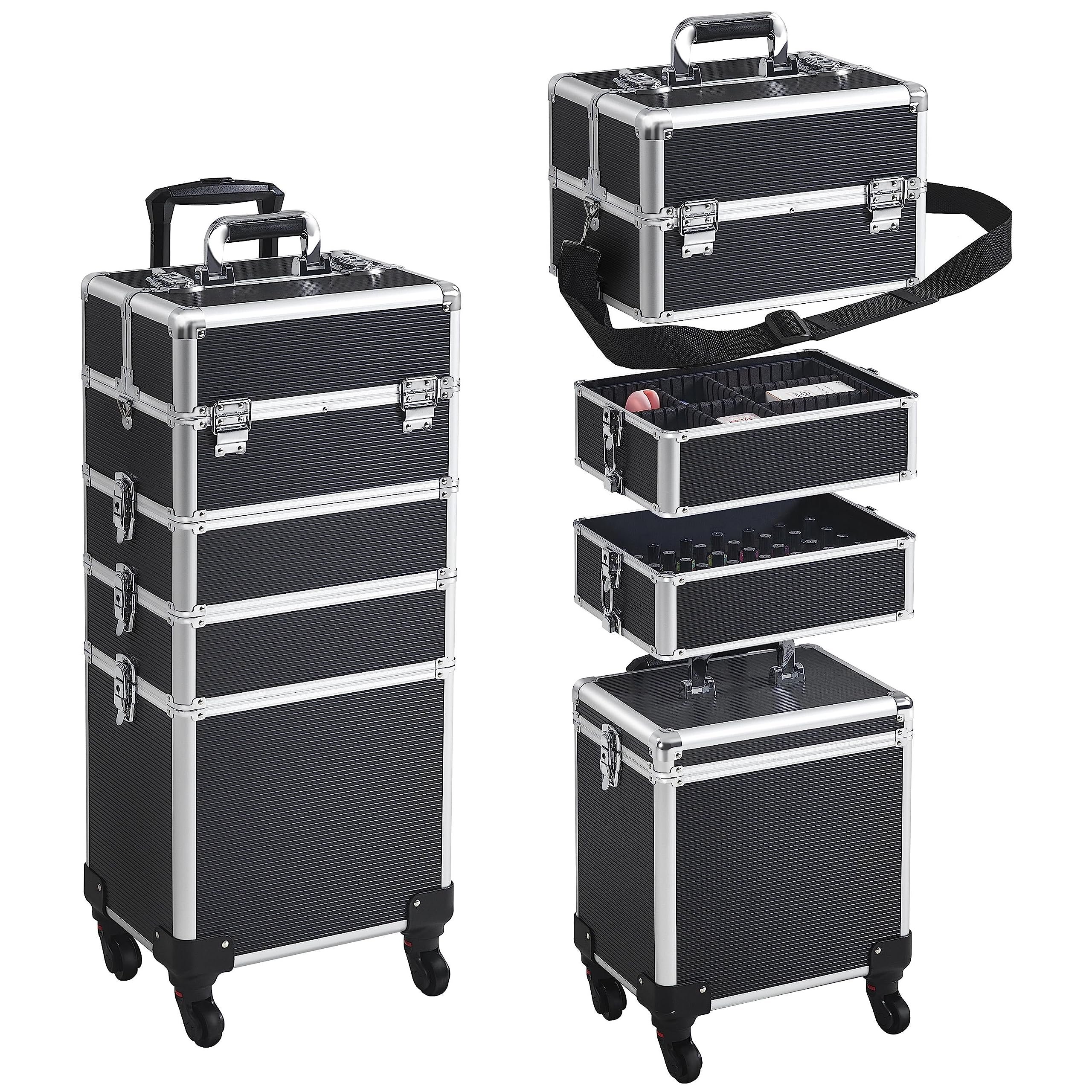 5 in 1 Wheels Aluminum Beauty Travel Case Rolling Cosmetic Organizers 5 in 1 Cosmetology Case