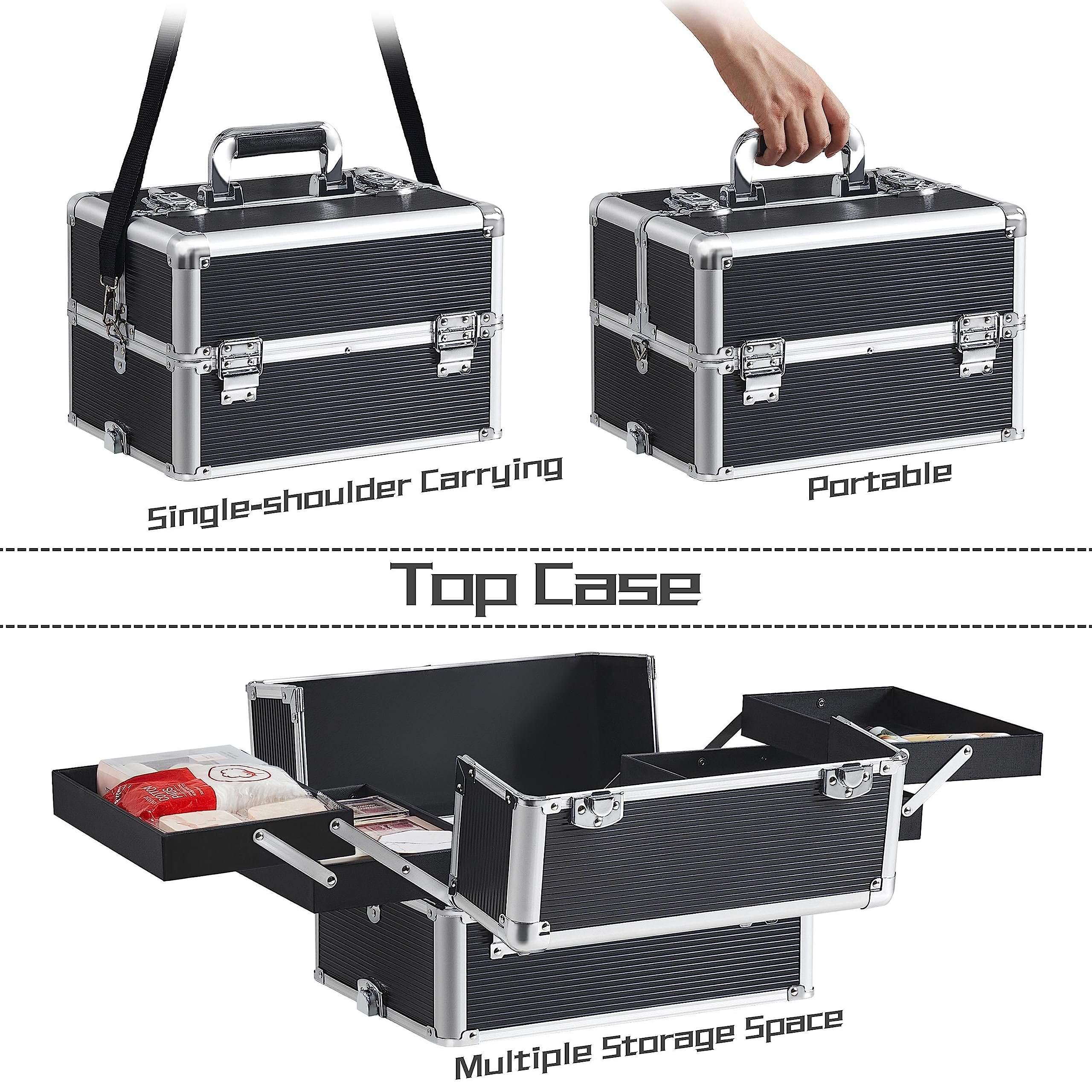 5 in 1 Wheels Aluminum Beauty Travel Case Rolling Cosmetic Organizers 5 in 1 Cosmetology Case