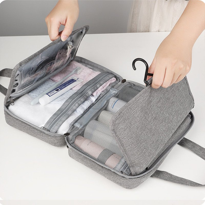 Custom Portable Hanging Travel Cosmetic Bag Four-Fold Water-Resistent Polyester Toiletry Organizer