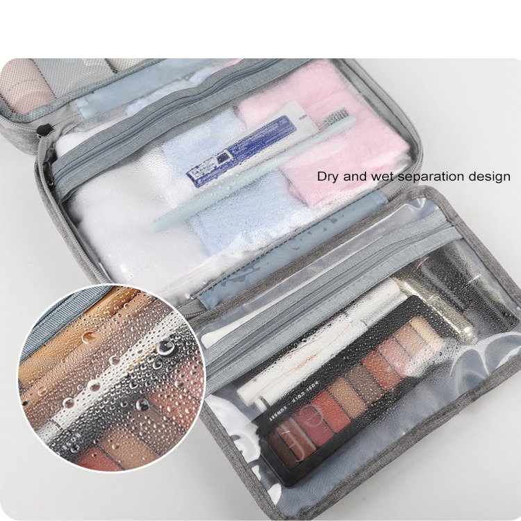 Custom Portable Hanging Travel Cosmetic Bag Four-Fold Water-Resistent Polyester Toiletry Organizer
