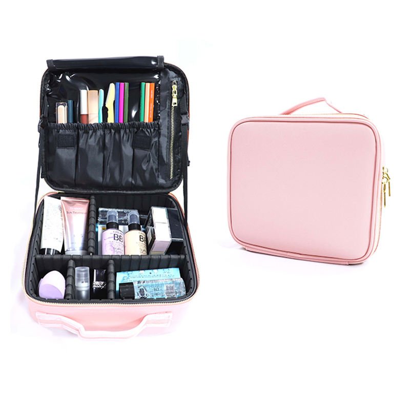 2024 Hot Sale Shockproof Leather Cosmetic Portable Travel Make Up Hard Cases Zipper Makeup Organizer