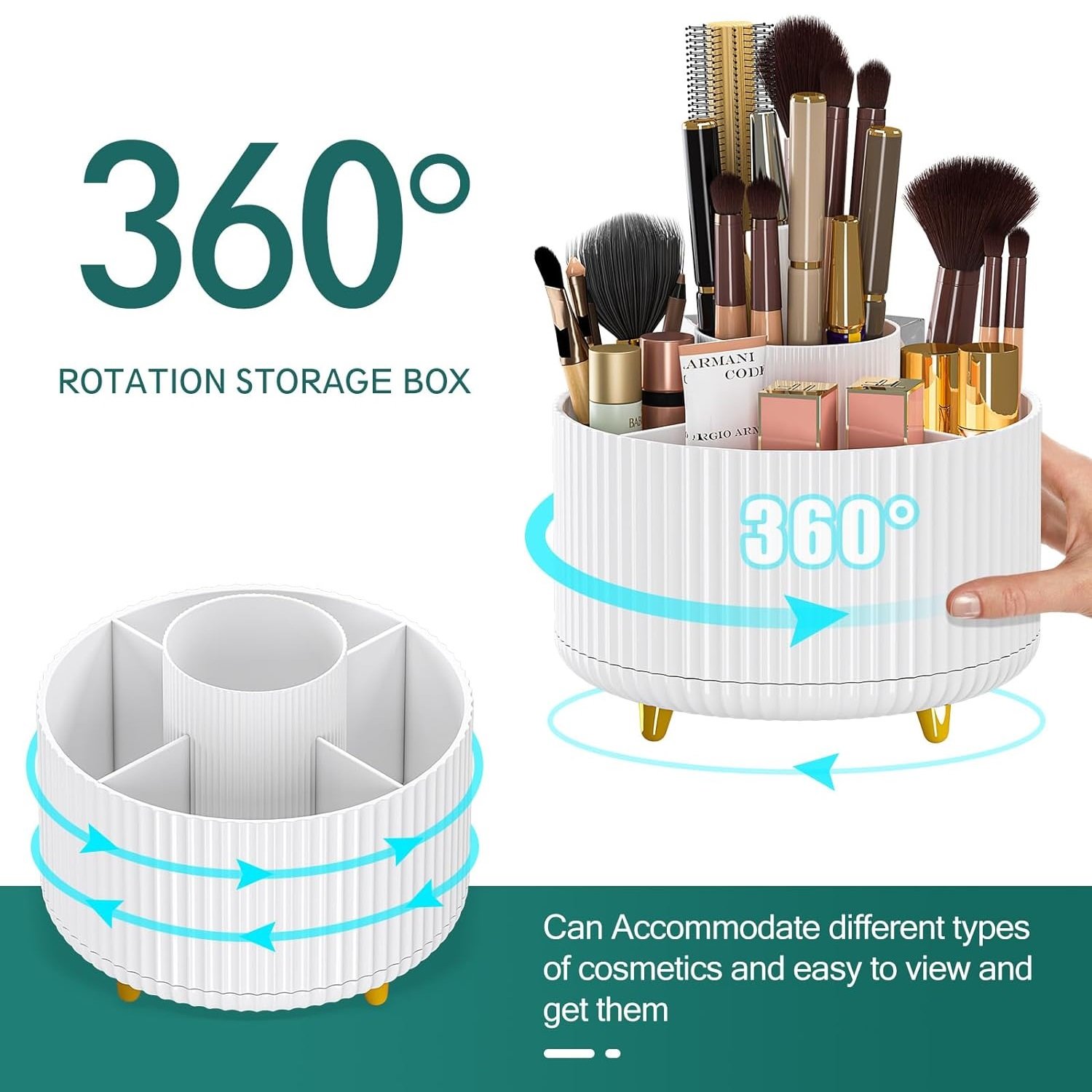 360 Degree Rotating Makeup Brush Organizer,Desktop Storage Tray For Cosmetics And Skincare,Bathroom Vanity Desktop Organizer