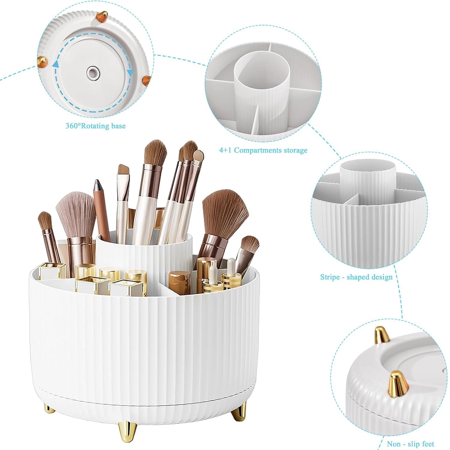 360 Degree Rotating Makeup Brush Organizer,Desktop Storage Tray For Cosmetics And Skincare,Bathroom Vanity Desktop Organizer