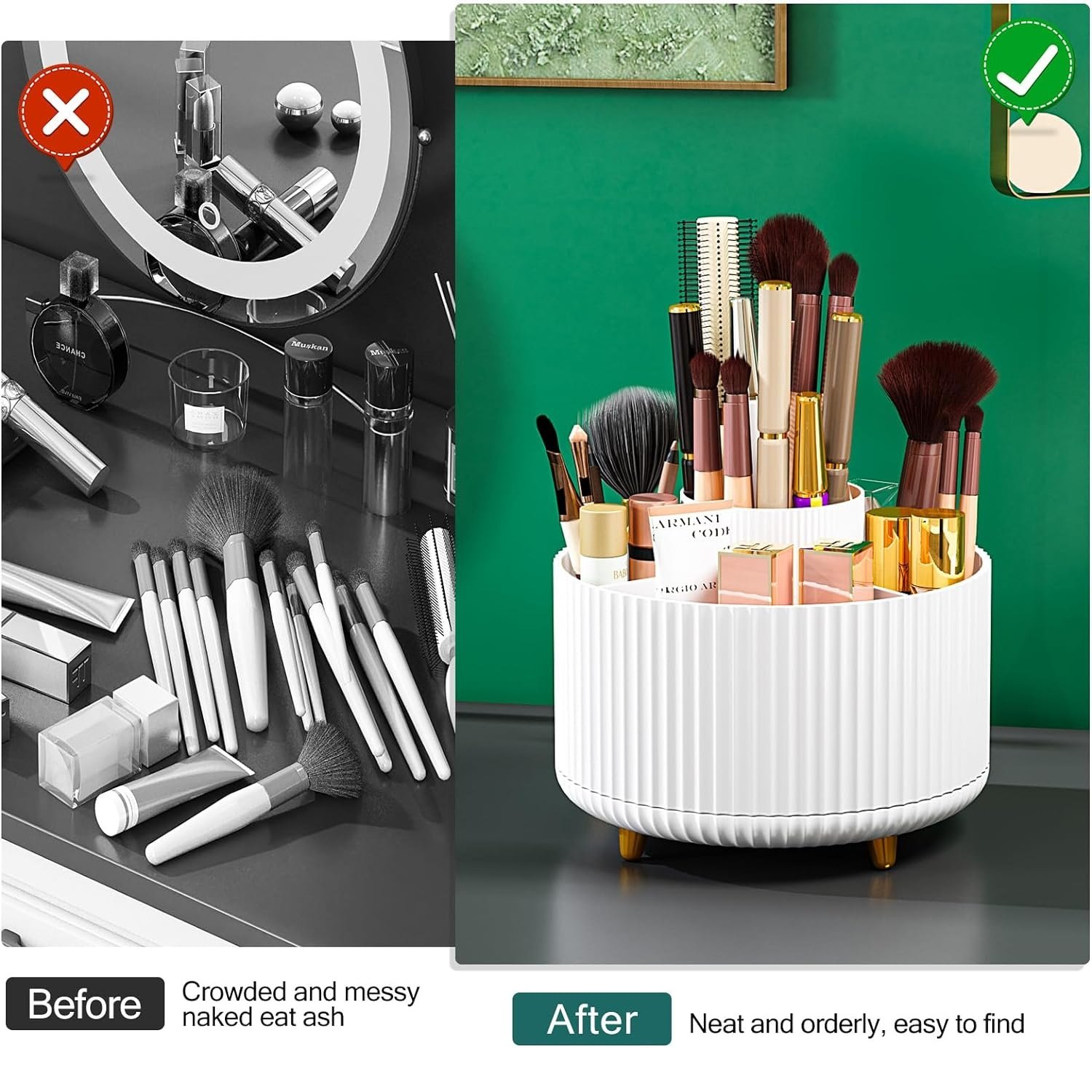 360 Degree Rotating Makeup Brush Organizer,Desktop Storage Tray For Cosmetics And Skincare,Bathroom Vanity Desktop Organizer