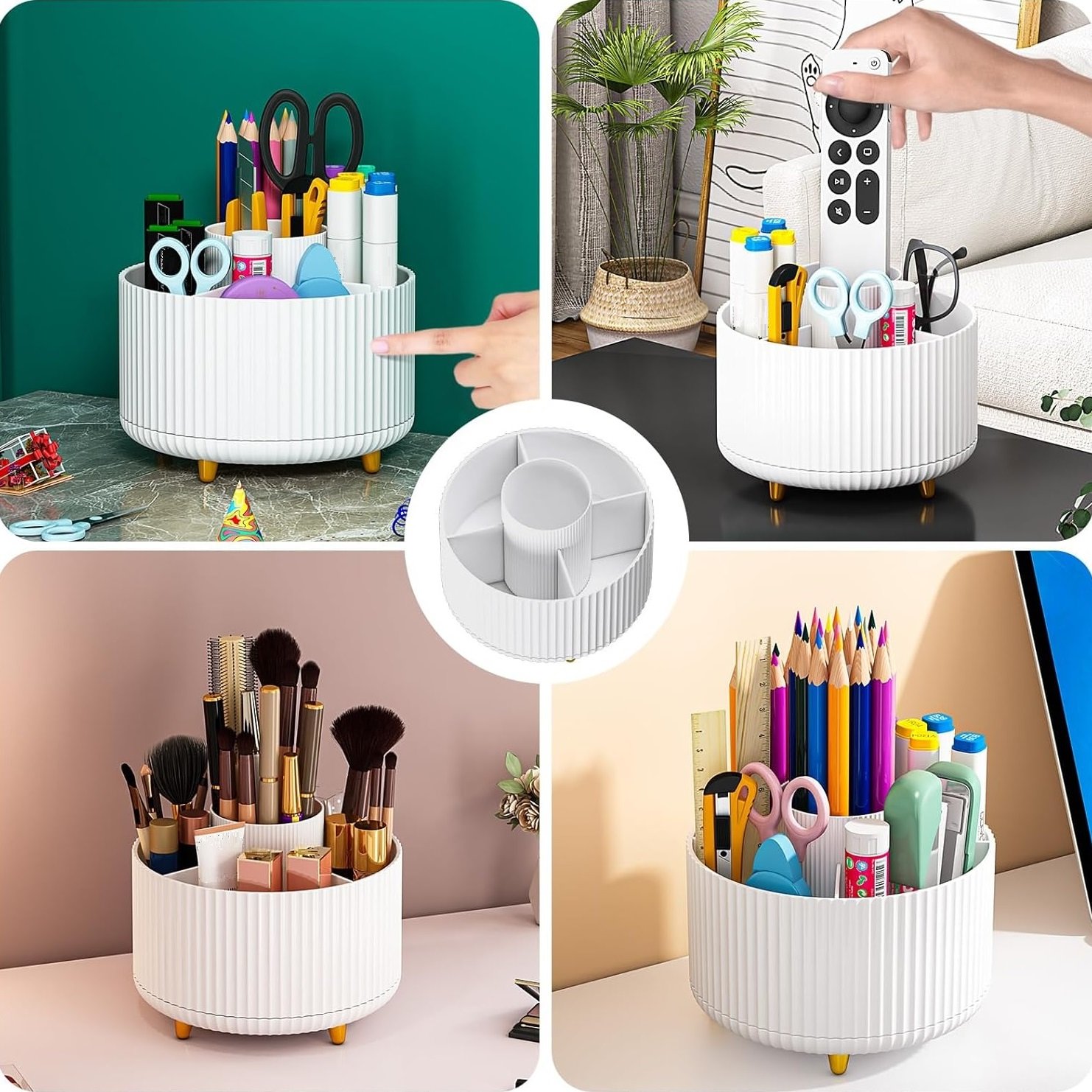 360 Degree Rotating Makeup Brush Organizer,Desktop Storage Tray For Cosmetics And Skincare,Bathroom Vanity Desktop Organizer