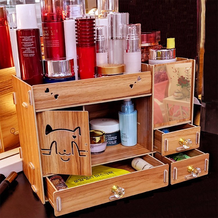 Makeup Organizer Wooden Dresser Organizer,Lipstick Organizers And Storage With Mirror,Makeup Storage Drawers Built-in Mirror R