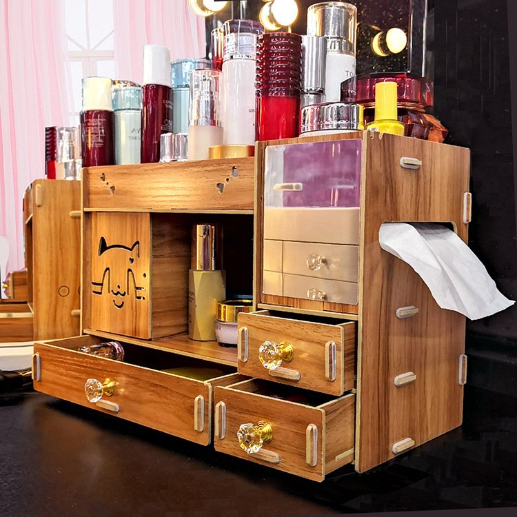 Makeup Organizer Wooden Dresser Organizer,Lipstick Organizers And Storage With Mirror,Makeup Storage Drawers Built-in Mirror R