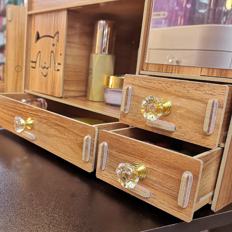 Makeup Organizer Wooden Dresser Organizer,Lipstick Organizers And Storage With Mirror,Makeup Storage Drawers Built-in Mirror R