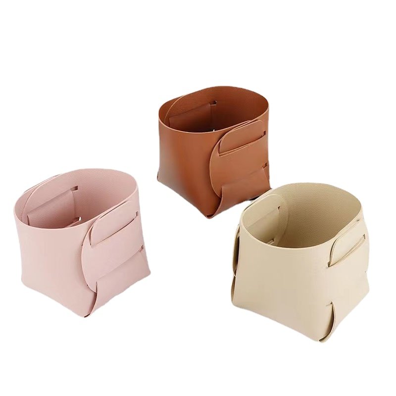 Desktop Foldable Pen holder Makeup Brush Storage Organizer Box PU Leather Creative Storage Container