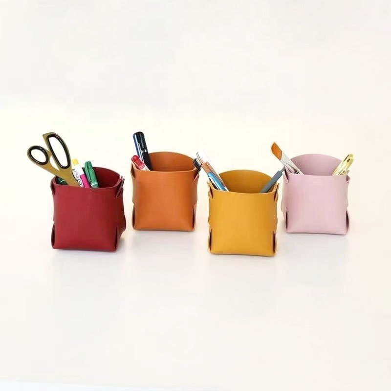Desktop Foldable Pen holder Makeup Brush Storage Organizer Box PU Leather Creative Storage Container