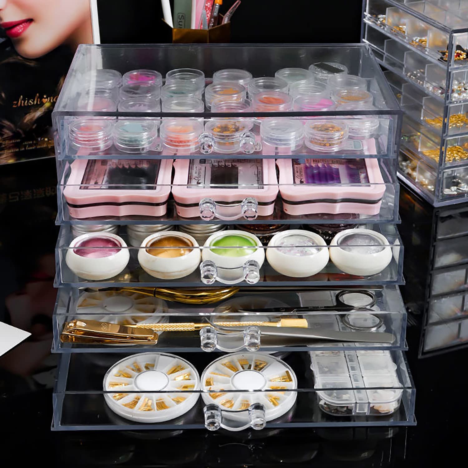 Wholesale Makeup Organizer Acrylic Jewelry Box Organizer with Drawers Makeup Storage Box Lash Organizer for Lipsticks Stackable