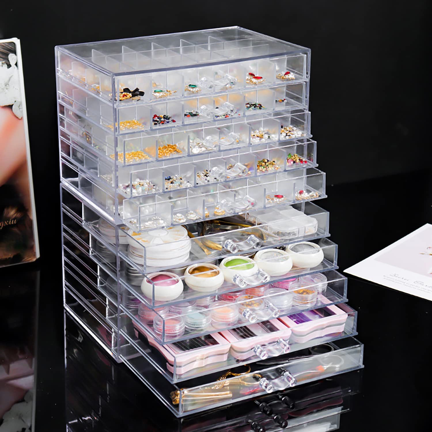 Wholesale Makeup Organizer Acrylic Jewelry Box Organizer with Drawers Makeup Storage Box Lash Organizer for Lipsticks Stackable