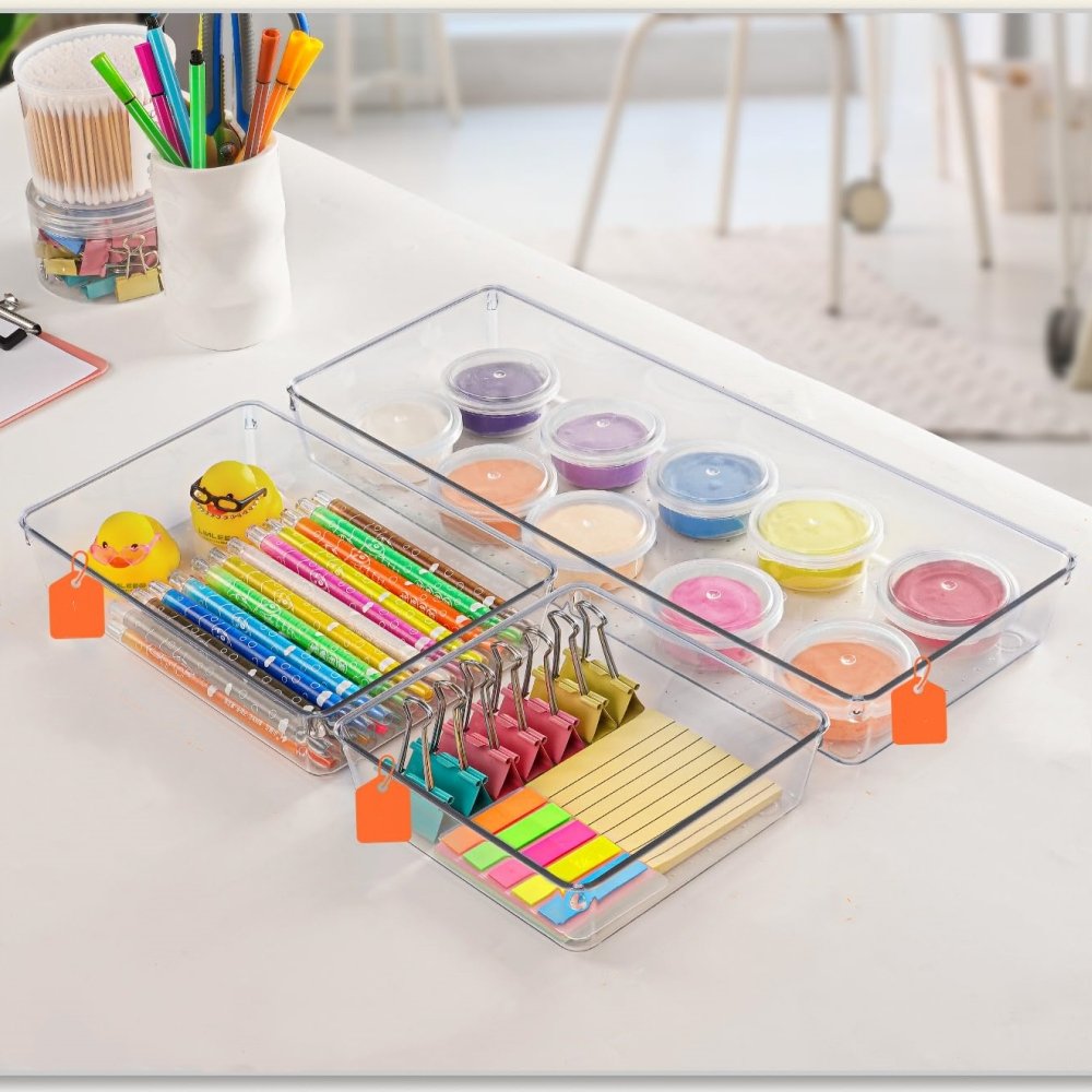 Clear Plastic Drawer Organizers Set Recycle Bathroom and Vanity Drawer Organizer Trays