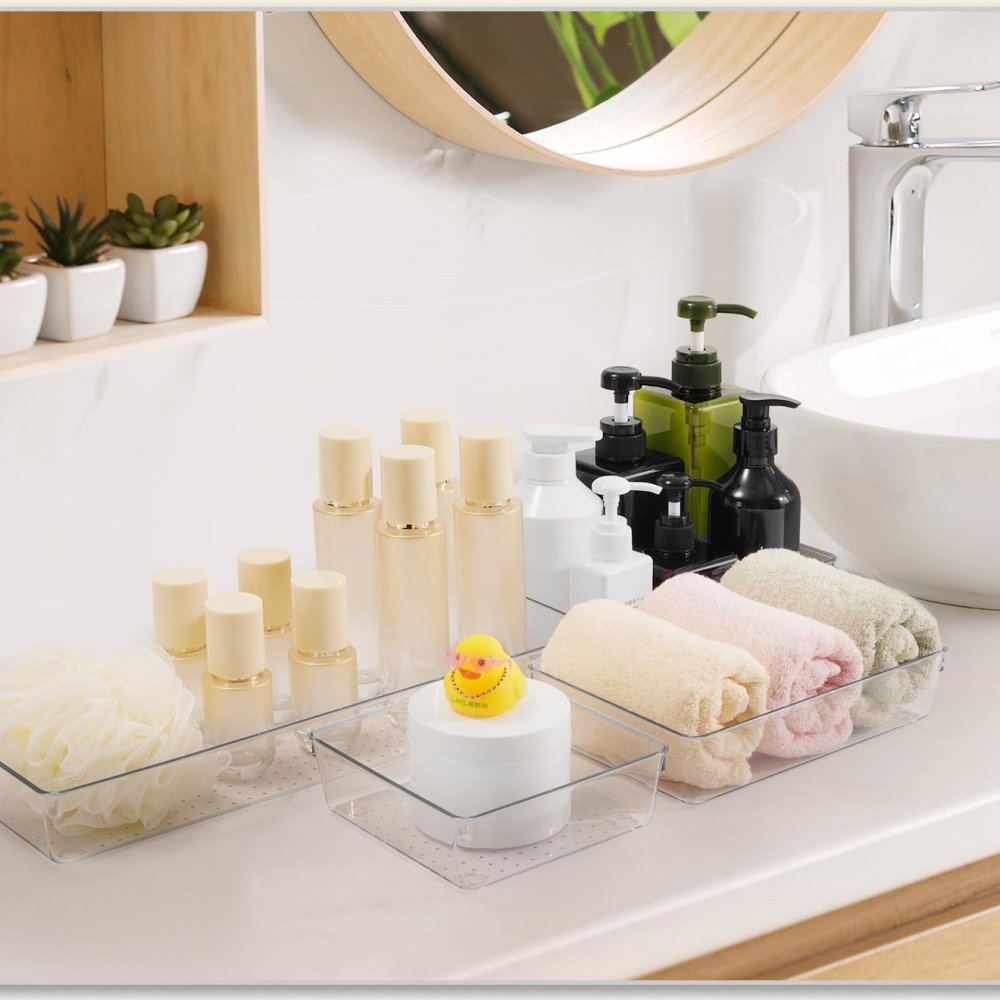 Clear Plastic Drawer Organizers Set Recycle Bathroom and Vanity Drawer Organizer Trays