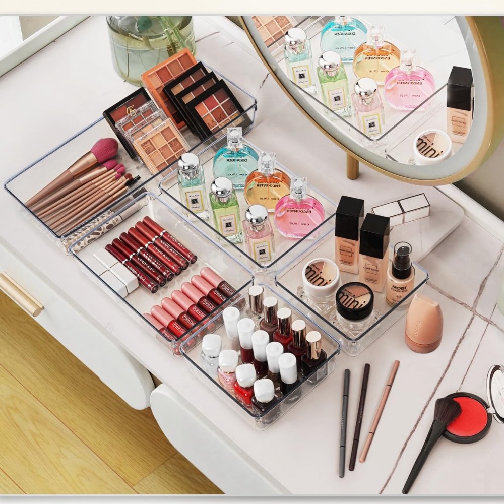 Clear Plastic Drawer Organizers Set Recycle Bathroom and Vanity Drawer Organizer Trays