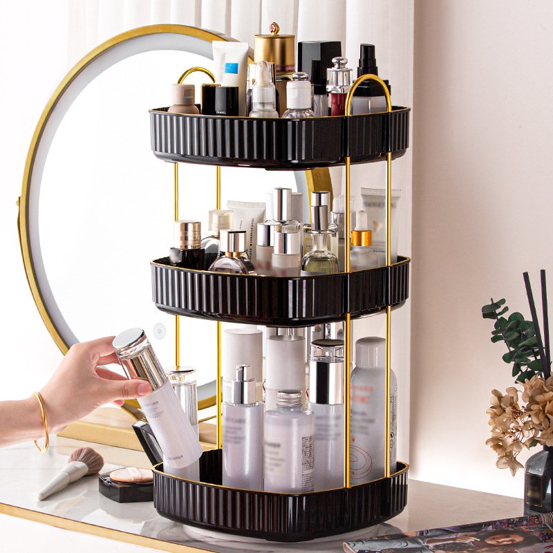 Two-color light luxury cosmetics three-layer organizer square rotating dresser lipstick skincare products shelf