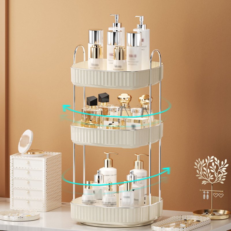 Two-color light luxury cosmetics three-layer organizer square rotating dresser lipstick skincare products shelf
