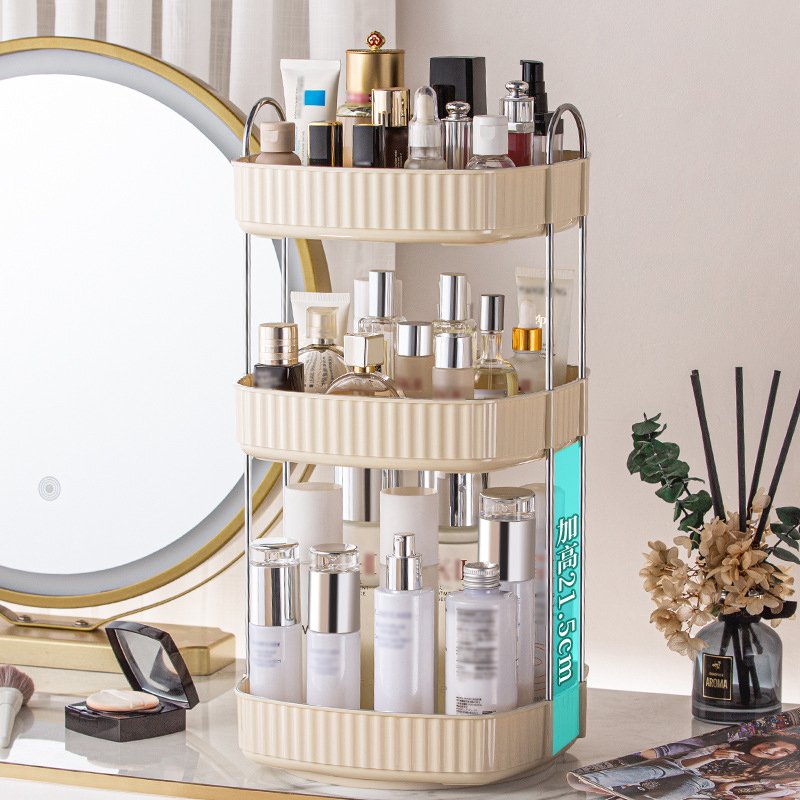 Two-color light luxury cosmetics three-layer organizer square rotating dresser lipstick skincare products shelf