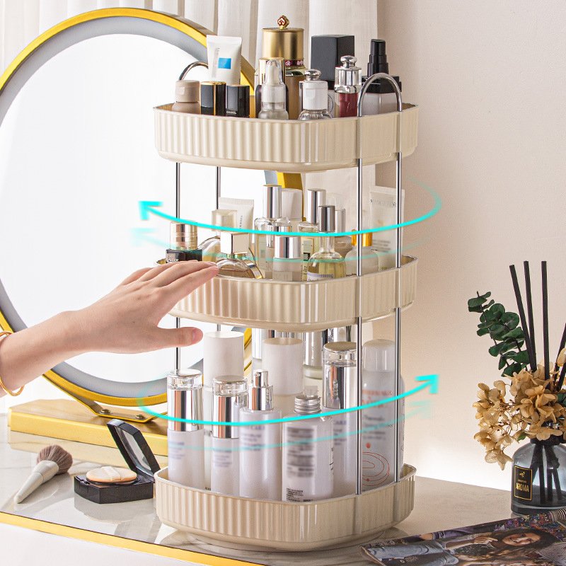 Two-color light luxury cosmetics three-layer organizer square rotating dresser lipstick skincare products shelf