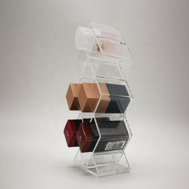 Custom made clear step tabletop acrylic nail polish display stand sunglasses holder counter lipstick display rack