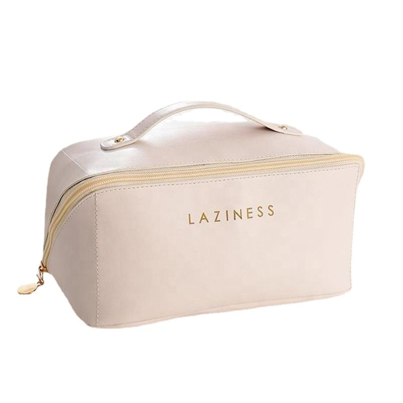 Stock New PU bag ladies organ makeup zipper large capacity cosmetic bag with carry handle for girls