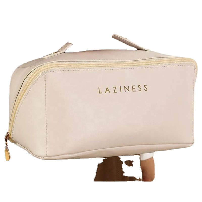 Stock New PU bag ladies organ makeup zipper large capacity cosmetic bag with carry handle for girls