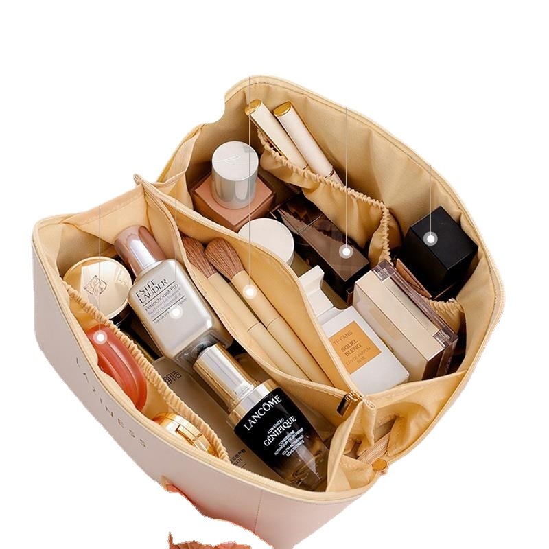 Stock New PU bag ladies organ makeup zipper large capacity cosmetic bag with carry handle for girls