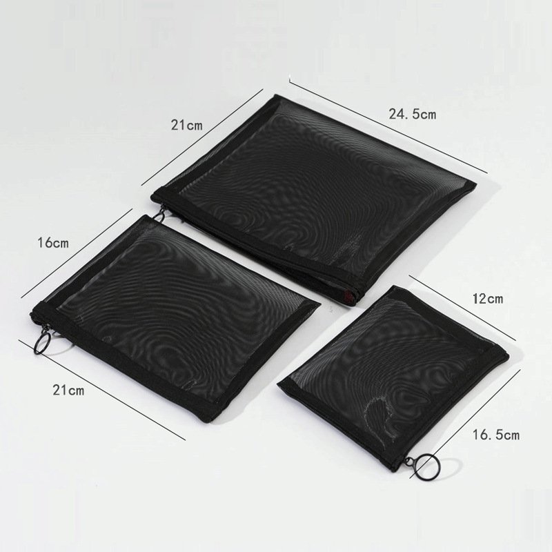 Black Travel Mesh Cosmetic Makeup Organizer Bags with Zipper diaper bag organizing pouches Nylon toiletries Bag For Women Men