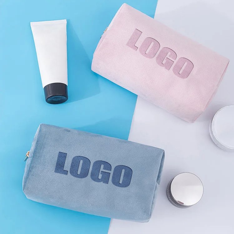 compact suede velvet cosmetic storage makeup bag & case custom travel velvet pouch makeup bag with embroidery logo make up bag
