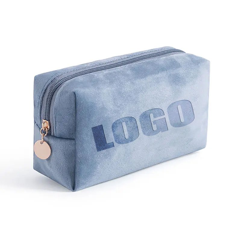 compact suede velvet cosmetic storage makeup bag & case custom travel velvet pouch makeup bag with embroidery logo make up bag