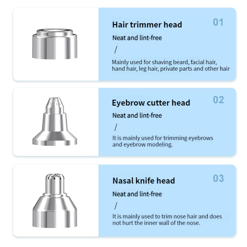 3 in1 Painless Hair Shaver Razor Electric Hair Removal Device Rechargeable Facial Hair Remover Eyebrow Trimmer for Ear and Nose