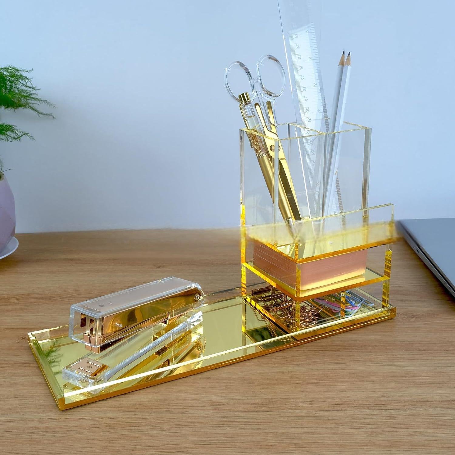 4-Piece Acrylic Desk Organizer Standing Type Desktop Organization Case for Office or Home Use Plastic Makeup Desk Kit