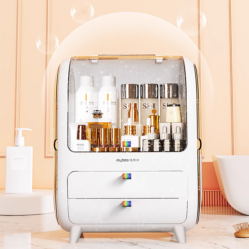 JOYBOS Patent Large Makeup Display Case With Drawers Fully Open Lid Bathroom Countertop Bedroom Dresser Cosmetic Storage Box