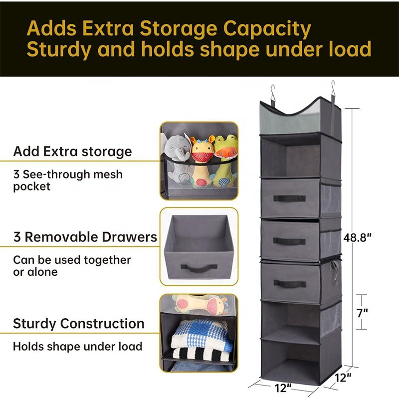 7 Shelf Closet Organizers and Storage with Drawers, Hanging Closet Organizer, Hanging Shelves Dorm Room