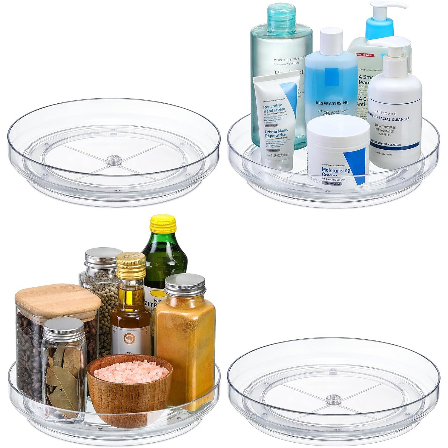 Clear Non Skid Lazy Susan Organizers Rotating Makeup Organizer Condiments Storage Tray Plastic Acrylic Turntable Spice Rack