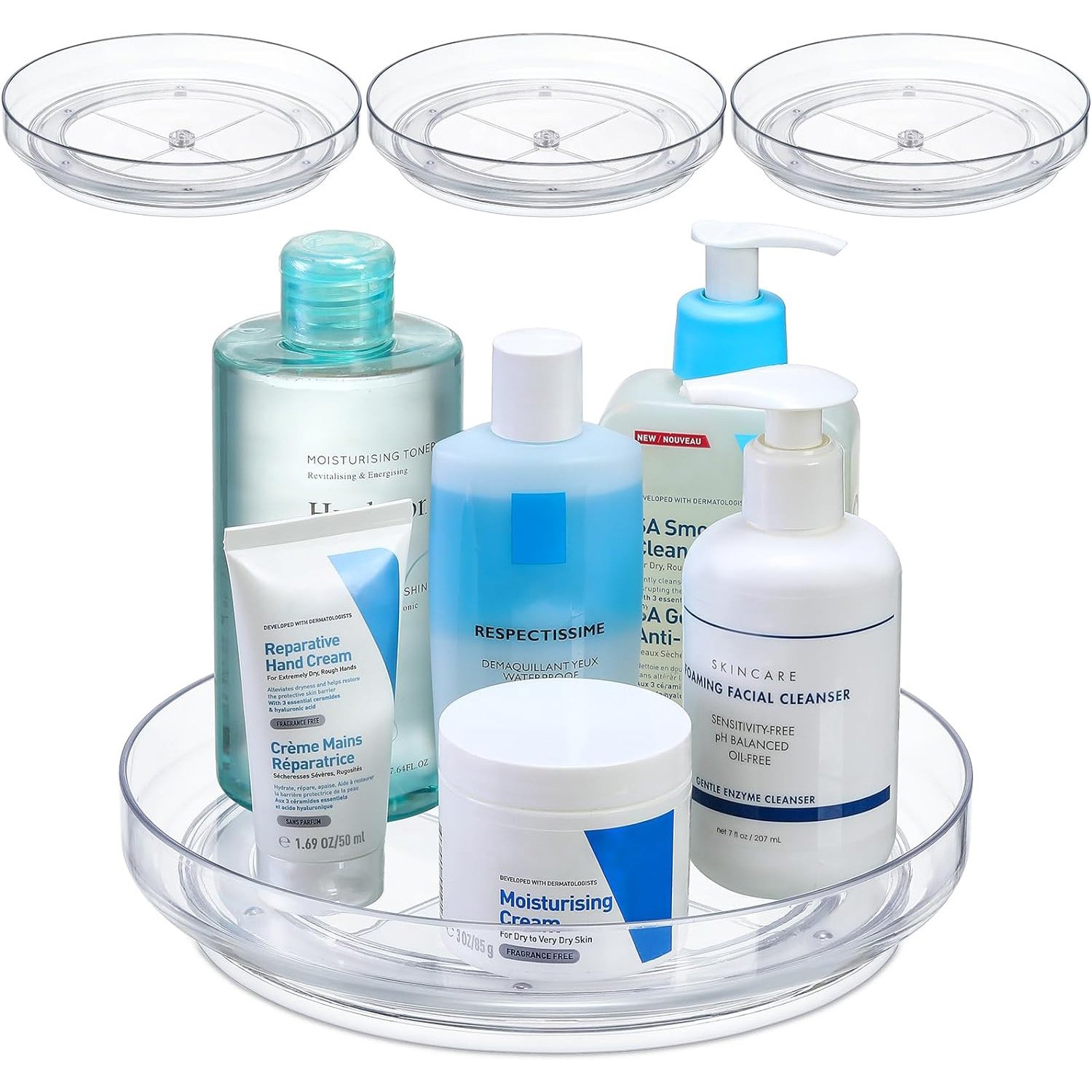 Clear Non Skid Lazy Susan Organizers Rotating Makeup Organizer Condiments Storage Tray Plastic Acrylic Turntable Spice Rack