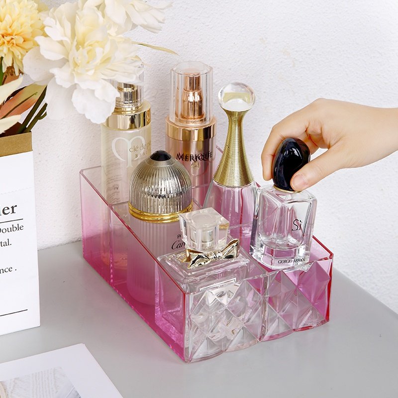 Beauty PS cosmetic organizer bin for girl woman pink gradient transparent perfume makeup organizer