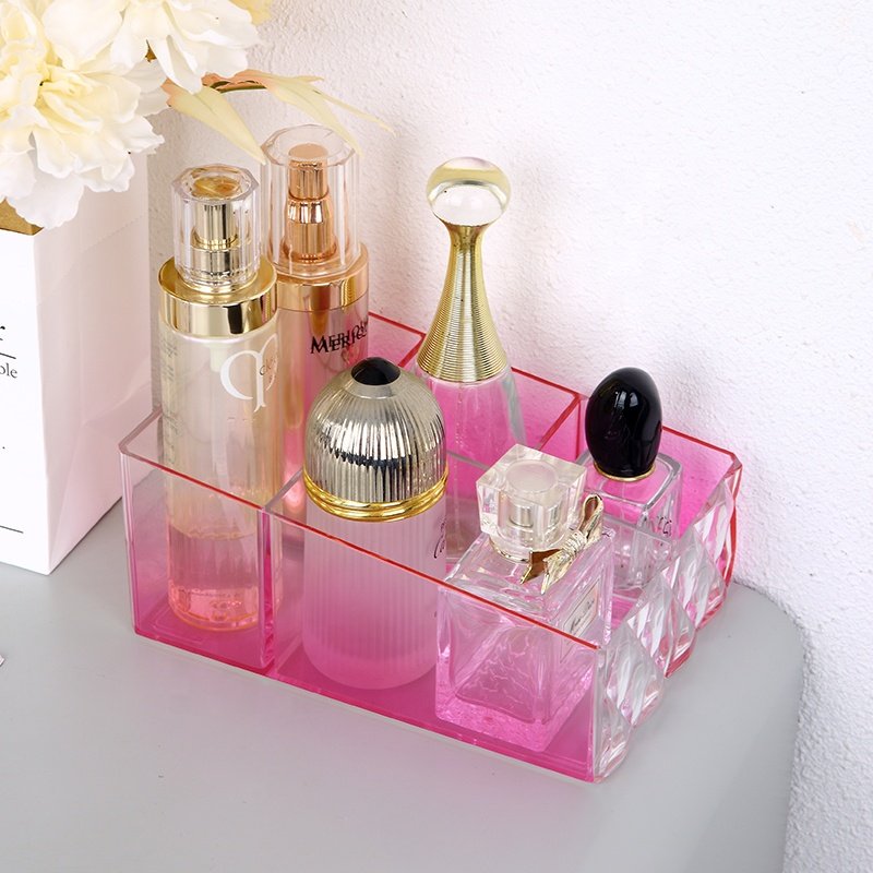 Beauty PS cosmetic organizer bin for girl woman pink gradient transparent perfume makeup organizer