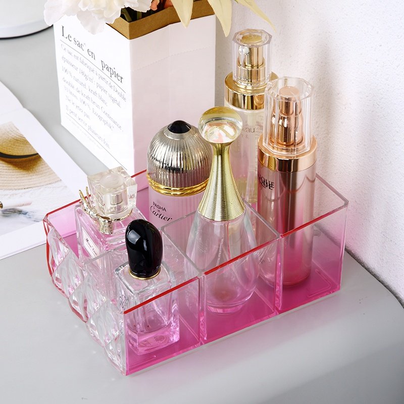 Beauty PS cosmetic organizer bin for girl woman pink gradient transparent perfume makeup organizer